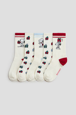 H&M - Girls White 5-Pack Motif-Detail Socks