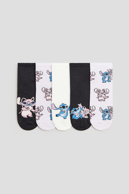 H&M - Girls Purple 5-Pack Motif-Detail Socks