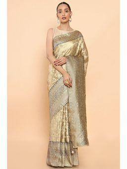Soch - Women Gold Silk Handloom Saree with Unstitched Blouse