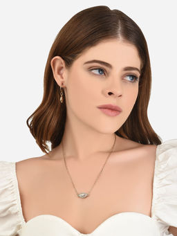 Lilly & Sparkle - Gold Toned Necklace with Marquis Stone Studded Charm and Earrings (Set of 2)