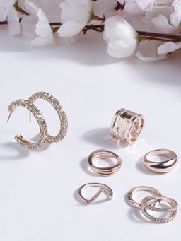 Lilly & Sparkle - Rose Gold-Plated Crystal Studded Jewellery (Set of 7)