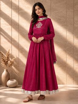 AADVIKA - Women Pink Emboridered Anarkali Kurta