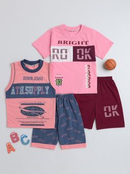 FOURFOLDS - Boys Pink T-Shirts and Shorts (Pack of 2)