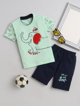 FOURFOLDS - Boys Green T-shirt and Shorts (Set of 2)