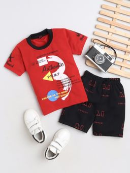 FOURFOLDS - Boys Red T-shirt and Shorts (Set of 2)