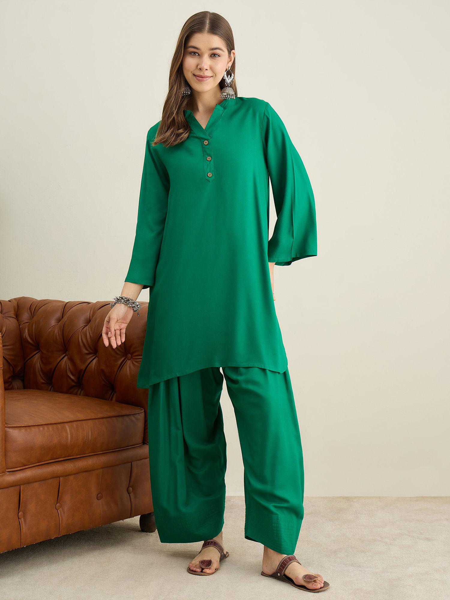 inweave Women Rayon Solid Green Co-Ord Set-picture-32