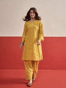 InWeave - Women Cotton Printed Mustard Co-Ord Set