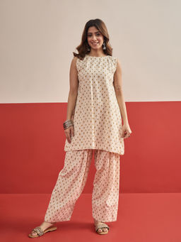 InWeave - Women's Cotton Printed Cream Co-Ord Set