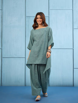 InWeave - Women's Linen Printed Blue Co-Ord Set