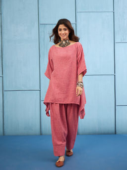 InWeave - Women's Linen Printed Pink Co-Ord Set