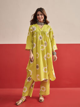 InWeave - Women Cotton Printed Yellow Co-Ord Set