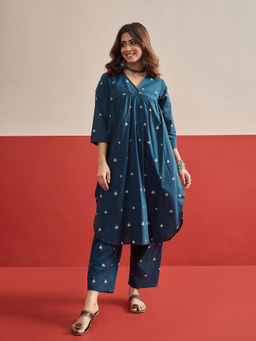 InWeave - Women Cotton Printed Blue Co-Ord Set