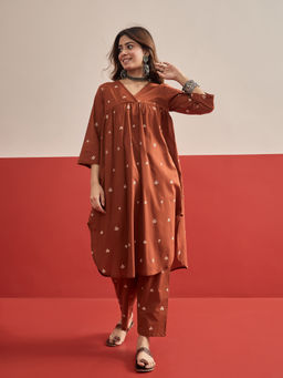 InWeave - Women's Cotton Printed Rust Co-Ord Set