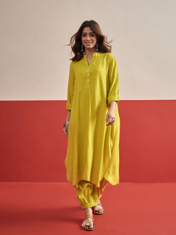 InWeave - Women Rayon Solid Mustard Co-Ord Set