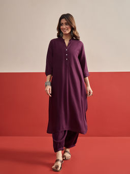 InWeave - Women's Rayon Solid Wine Co-Ord Set
