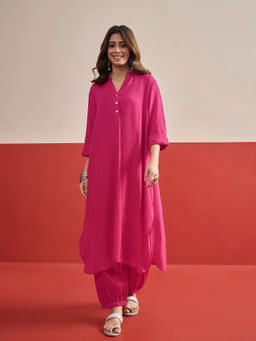 InWeave - Women Rayon Solid Pink Co-Ord Set