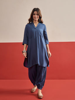 InWeave - Women's Rayon Solid Blue Co-Ord Set