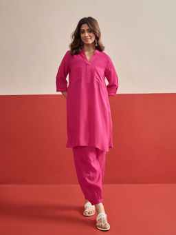 InWeave - Women Solid Pink Co-Ord Set
