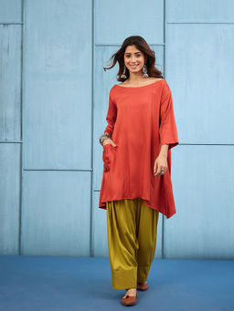 InWeave - Women Rayon Solid Rust Co-Ord Set