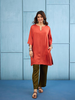 InWeave - Women's Rayon Solid Rust Co-Ord Set