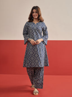 InWeave - Women's Rayon Printed Blue Co-Ord Set