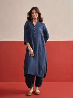 InWeave - Women's Viscose Rayon Solid Blue Kurta And Salwar