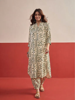 InWeave - Women's Rayon Printed Cream Co-Ord Set