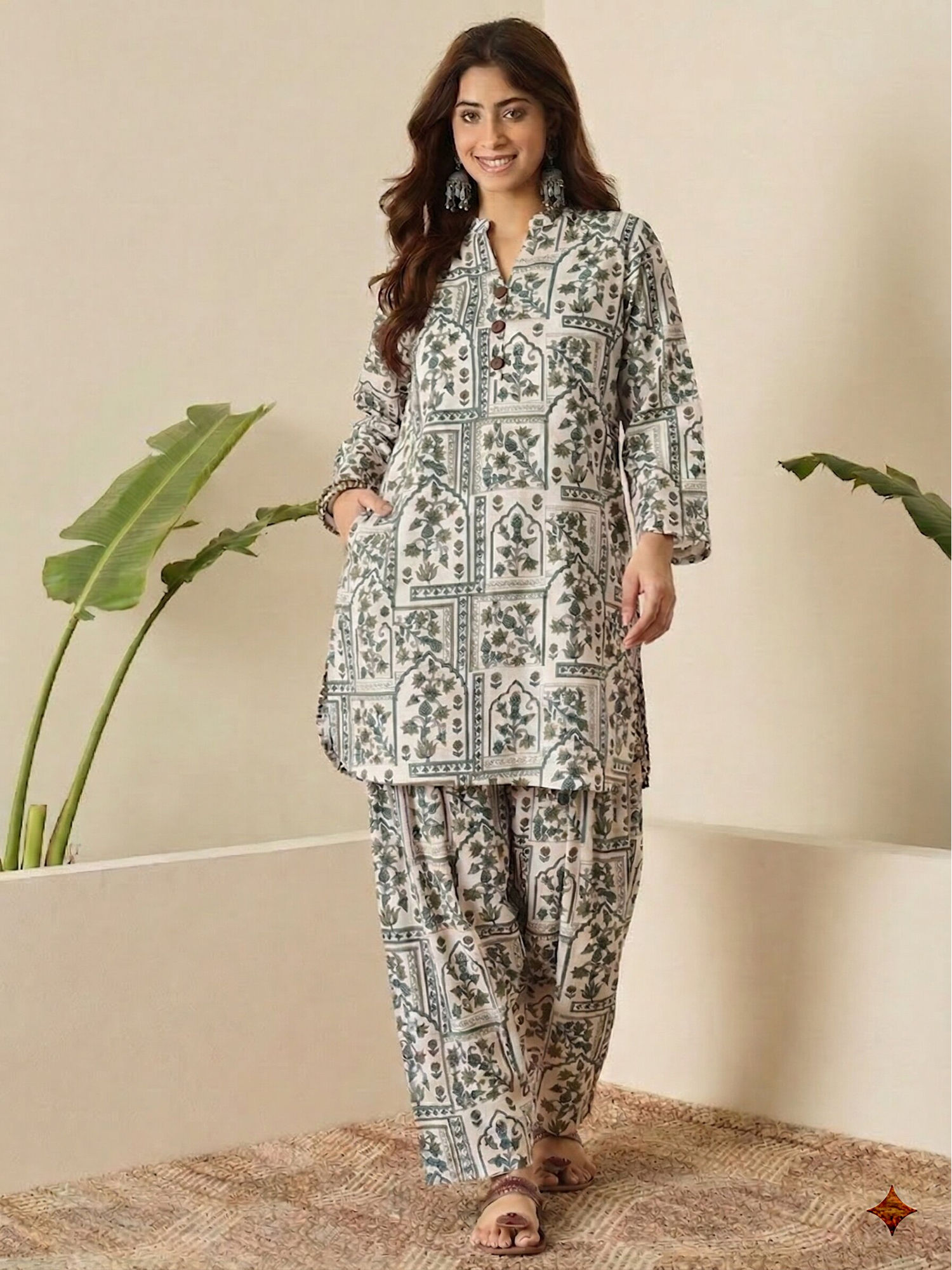 inweave Women's Viscose Rayon Printed Cream Co-Ord Set-picture-21