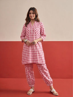 InWeave - Women's Cotton Checks Pink Co-Ord Set