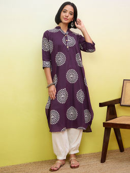 InWeave - Women's Cotton Printed Purple Kurta And Salwar