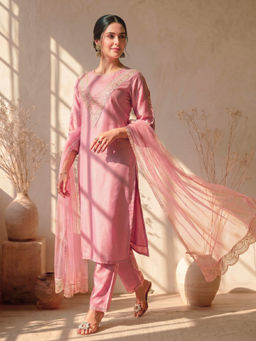 AVANSHEE - Women's Embroidered Pink Kurta And Pant With Dupatta