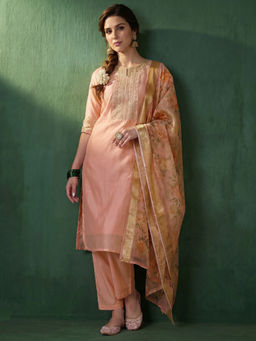 AVANSHEE - Women's Embroidered Peach Kurta And Pant With Dupatta