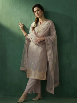 AVANSHEE - Women's Chanderi Embroidered Grey Kurta And Pant With Dupatta
