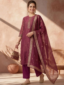 AVANSHEE - Women's Chanderi Embroidered Pink Kurta And Pant With Dupatta