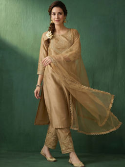AVANSHEE - Women's Silk Blend Embroidered Gold Kurta And Pant With Dupatta