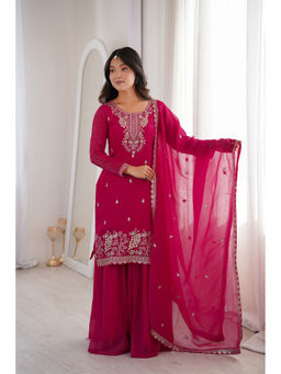 THE52 - Women'S Silk Blend Embroidered Pink Kurta and Palazzo with Dupatta