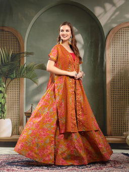 COTLAND FASHION - Women'S Cotton Floral Red Jacket and Blouse with Skirt