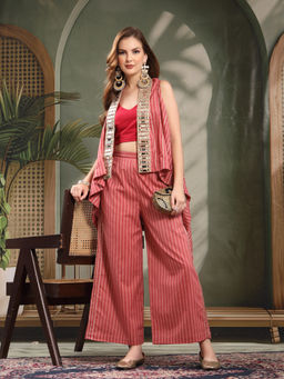 COTLAND FASHION - Women'S Cotton Stripes Red Co-Ord Set