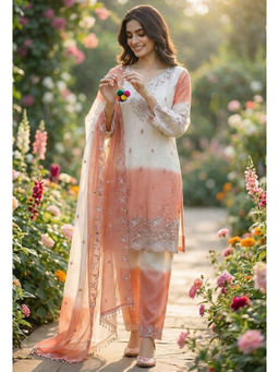 Mirraw - Women'S Silk Blend Embroidered Multi-Color Kurta and Pant with Dupatta