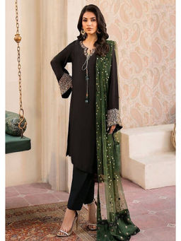 Mirraw - Women'S Crepe Embroidered Black Kurta and Pant with Dupatta