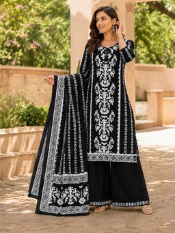 BERRYLICIOUS - Women's Cotton Printed Black Kurta And Palazzo With Dupatta