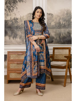 BERRYLICIOUS - Women's Silk Blend Printed Blue Kurta And Pant With Dupatta