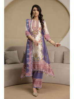 BERRYLICIOUS - Women's Silk Blend Printed Lavender Kurta And Pant With Dupatta