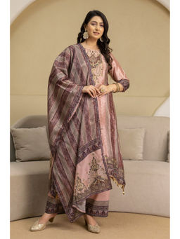 BERRYLICIOUS - Women's Silk Blend Printed Peach Kurta And Pant With Dupatta