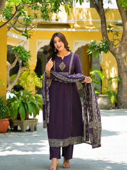 BERRYLICIOUS - Women Cotton Printed Purple Kurta And Pant With Dupatta
