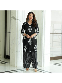 Urbanstree - Women's Cotton Floral Black Co-Ord Set