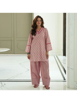 Urbanstree - Women's Cotton Floral Peach Co-Ord Set