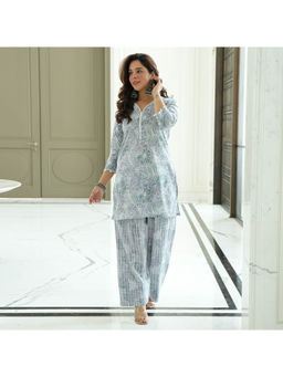 Urbanstree - Women's Cotton Floral Grey Co-Ord Set