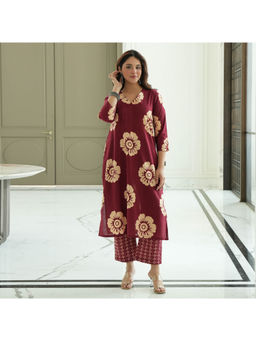 Urbanstree - Women's Cotton Floral Maroon Co-Ord Set