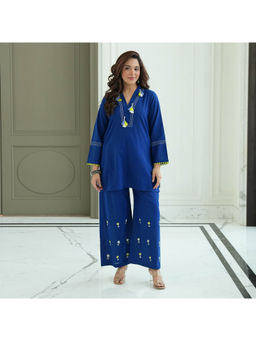 Urbanstree - Women's Cotton Solid Blue Co-Ord Set